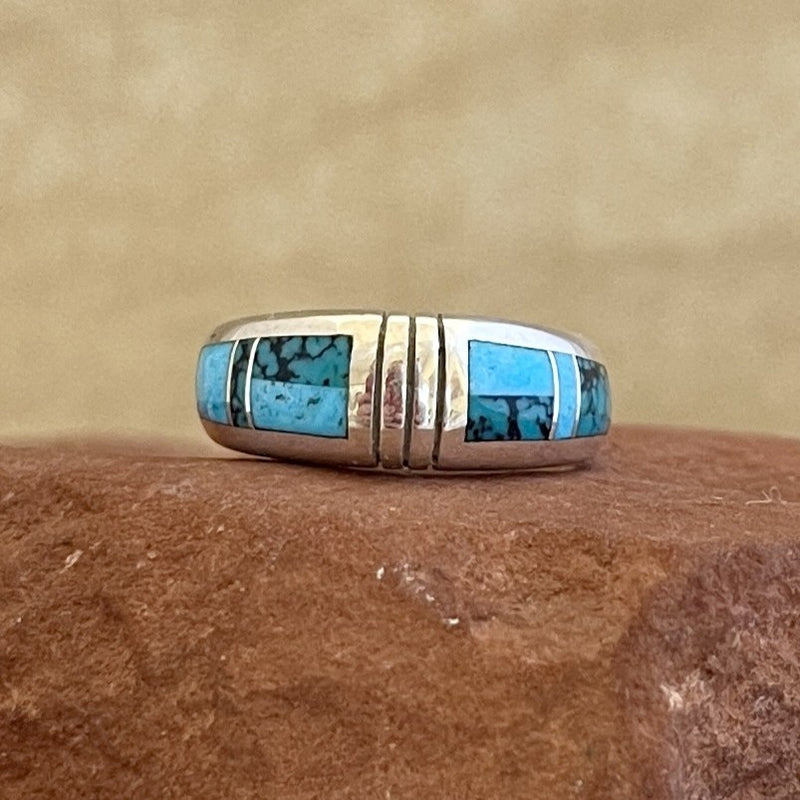 Ray Tracey, Navajo Contemporary Turquoise Inlay Ring - size 9 1/2   (5/26)