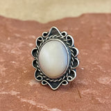Navajo silver and Mother of Pearl Ring with Scroll Design, authentic Native American - ring size: 7 1/4   (5/141)