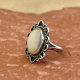 Navajo silver and Mother of Pearl Ring with Scroll Design, authentic Native American - ring size: 7 1/4   (5/141)