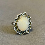 Navajo silver and Mother of Pearl Ring with Scroll Design, authentic Native American - ring size: 7 1/4   (5/141)