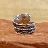 Authentic Navajo Silver Feather Wrap Ring with Turquoise Stone from Running Bear Shop - Size 8 1/2   (5/131)