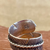 Authentic Navajo Silver Feather Wrap Ring with Turquoise Stone from Running Bear Shop - Size 8 1/2   (5/131)