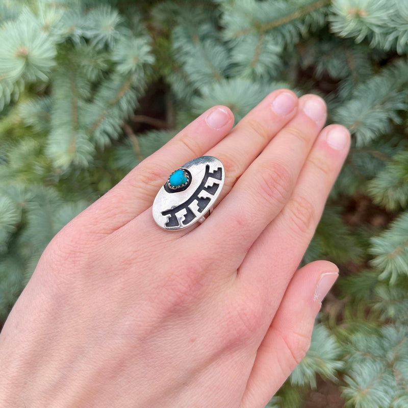 Authentic Vintage Navajo Overlay Ring with Turquoise - size 4 1/4   (6/22)