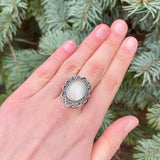 Navajo silver and Mother of Pearl Ring with Scroll Design, authentic Native American - ring size: 7 1/4   (5/141)