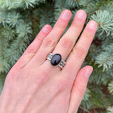 Authentic Navajo Black Onyx Ring with Wide Stamped Band - size 9 1/4   (5/24)