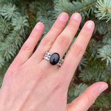 Authentic Navajo Black Onyx Ring with Wide Stamped Band - size 9 1/4   (5/24)