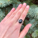 Authentic Navajo Black Onyx Ring with Wide Stamped Band - size 9 1/4   (5/24)