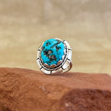 Dennis James, Navajo Sterling Silver Ring with Blue Turquoise Nugget, vintage Native American - size 7   (5/140)