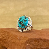 Dennis James, Navajo Sterling Silver Ring with Blue Turquoise Nugget, vintage Native American - size 7   (5/140)