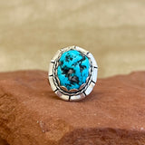 Dennis James, Navajo Sterling Silver Ring with Blue Turquoise Nugget, vintage Native American - size 7   (5/140)