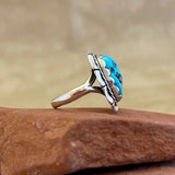 Dennis James, Navajo Sterling Silver Ring with Blue Turquoise Nugget, vintage Native American - size 7   (5/140)