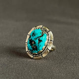 Dennis James, Navajo Sterling Silver Ring with Blue Turquoise Nugget, vintage Native American - size 7   (5/140)