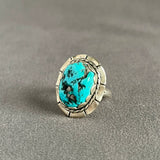 Dennis James, Navajo Sterling Silver Ring with Blue Turquoise Nugget, vintage Native American - size 7   (5/140)