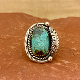 Classic Navajo Sterling Silver Ring with Genuine Turquoise, vintage Native American - size 6 3/4   (5/74)