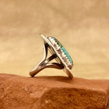 Classic Navajo Sterling Silver Ring with Genuine Turquoise, vintage Native American - size 6 3/4   (5/74)
