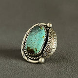 Classic Navajo Sterling Silver Ring with Genuine Turquoise, vintage Native American - size 6 3/4   (5/74)