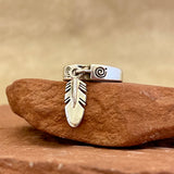 Ray Tracey, Navajo Contemporary Stamped Silver Band with Feather Dangle - size 6 1/2   (5/30)