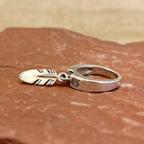 Ray Tracey, Navajo Contemporary Stamped Silver Band with Feather Dangle - size 6 1/2   (5/30)
