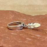 Ray Tracey, Navajo Contemporary Stamped Silver Band with Feather Dangle - size 6 1/2   (5/30)