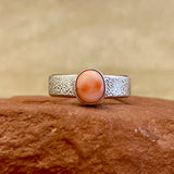 Shaun Rogers, Navajo Textured Silver Ring with Pink Coral Stone - size 7   (4/70)