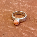 Shaun Rogers, Navajo Textured Silver Ring with Pink Coral Stone - size 7   (4/70)