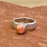 Shaun Rogers, Navajo Textured Silver Ring with Pink Coral Stone - size 7   (4/70)