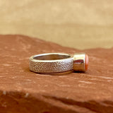 Shaun Rogers, Navajo Textured Silver Ring with Pink Coral Stone - size 7   (4/70)