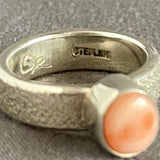 Shaun Rogers, Navajo Textured Silver Ring with Pink Coral Stone - size 7   (4/70)
