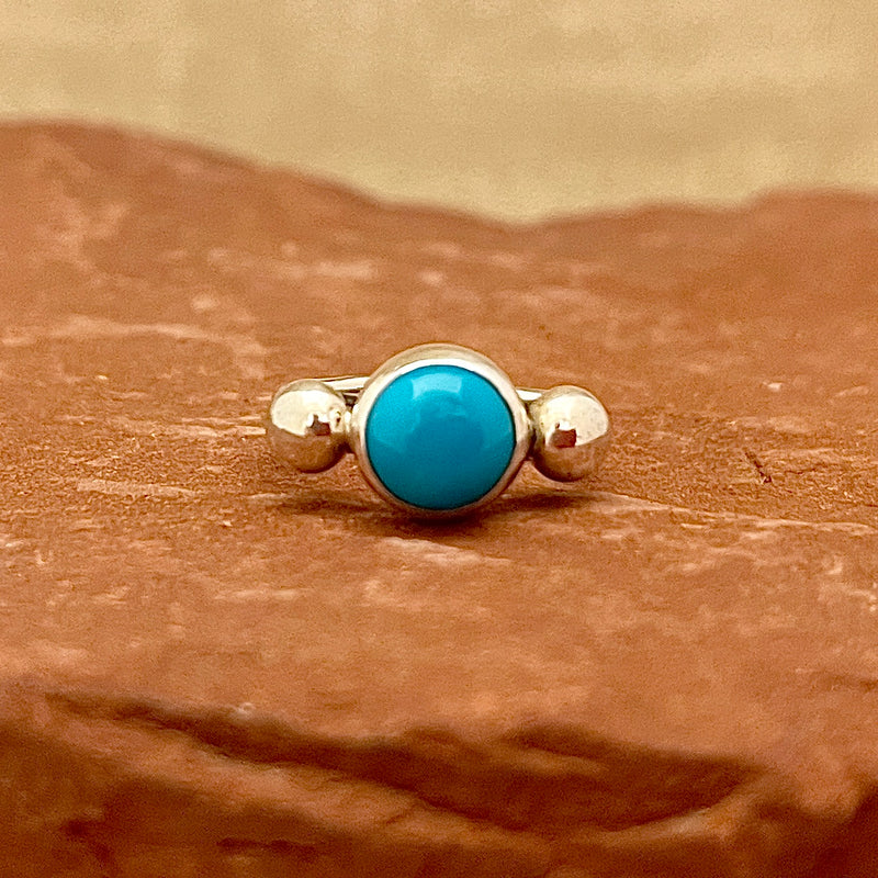 Wyatt Lee, Navajo Silver Ring with Turquoise Stone - size 8   (6/20)