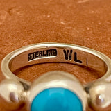 Wyatt Lee, Navajo Silver Ring with Turquoise Stone - size 5   (6/18)