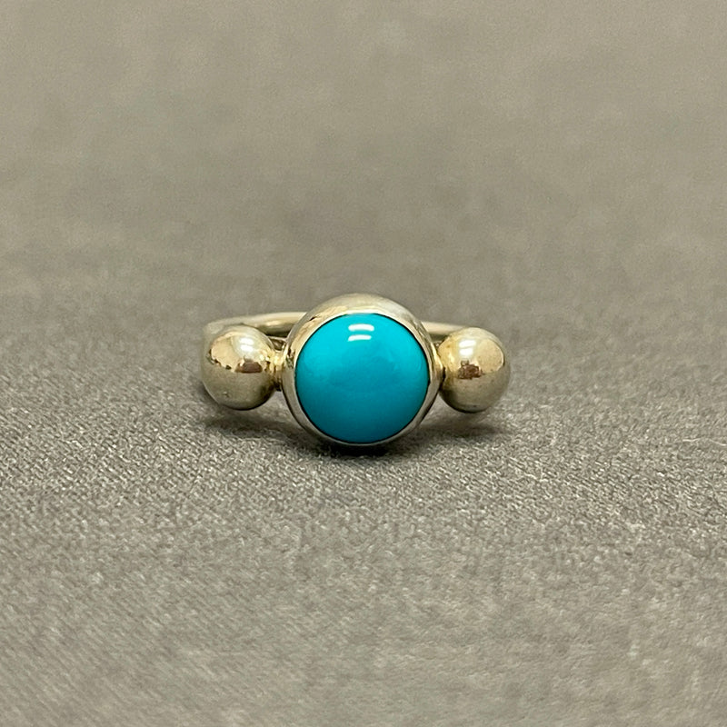 Wyatt Lee, Navajo Silver Ring with Turquoise Stone - size 8   (6/20)
