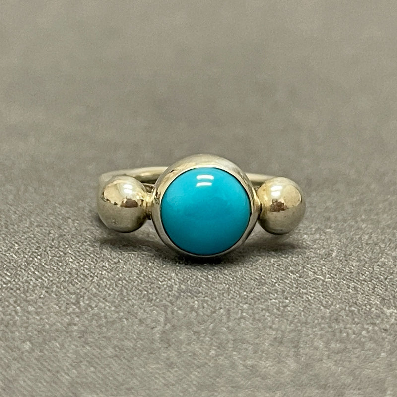 Wyatt Lee, Navajo Silver Ring with Turquoise Stone - size 5   (6/18)
