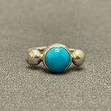 Wyatt Lee, Navajo Silver Ring with Turquoise Stone - size 5   (6/18)
