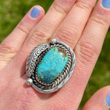 Classic Navajo Sterling Silver Ring with Genuine Turquoise, vintage Native American - size 6 3/4   (5/74)