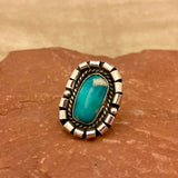 Authentic Navajo Curled Sterling Silver Ring with Blue Turquoise, vintage Native American - size 6 3/4   (WH112)
