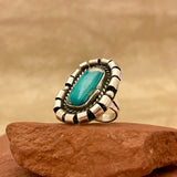 Authentic Navajo Curled Sterling Silver Ring with Blue Turquoise, vintage Native American - size 6 3/4   (WH112)