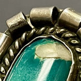 Authentic Navajo Curled Sterling Silver Ring with Blue Turquoise, vintage Native American - size 6 3/4   (WH112)