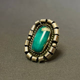 Authentic Navajo Curled Sterling Silver Ring with Blue Turquoise, vintage Native American - size 6 3/4   (WH112)