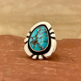 Vintage Navajo Sterling Silver Shadowbox Ring with Blue Turquoise, authentic Native American - size 7   (WH113)