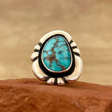 Vintage Navajo Sterling Silver Shadowbox Ring with Blue Turquoise, authentic Native American - size 7   (WH113)