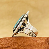 Vintage Navajo Sterling Silver Shadowbox Ring with Blue Turquoise, authentic Native American - size 7   (WH113)