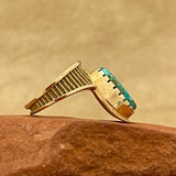 Al Nez, Navajo 14K Gold Tufa Cast Ring with Turquoise Stone, authentic Native American - size 7 1/2   (WH117)