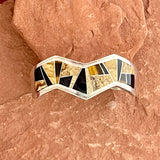 Wayne Muskett, Navajo Multi-Stone Channel Inlay Bracelet with Jet, Tiger Eye and Jasper, vintage (SS6)