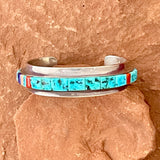 Larry Begay, Navajo Multi-Stone Cobblestone Inlay Sterling Silver Cuff, authentic Native American (SS8)