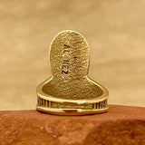 Al Nez, Navajo 14K Gold Tufa Cast Ring with Turquoise Stone, authentic Native American - size 7 1/2   (WH117)