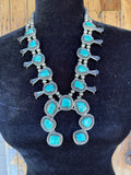 Vintage Navajo Turquoise and Sterling Silver Squash Blossom Necklace, authentic Native American  (GSP2)