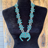 Authentic Navajo Turquoise Cluster Blossom Necklace on Sterling Silver Beads, vintage   (GSP5)