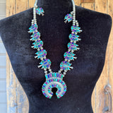 Juliana Williams, Navajo - Multi-Stone Squash Blossom Necklace and Earrings SET, vintage  (GSP8)