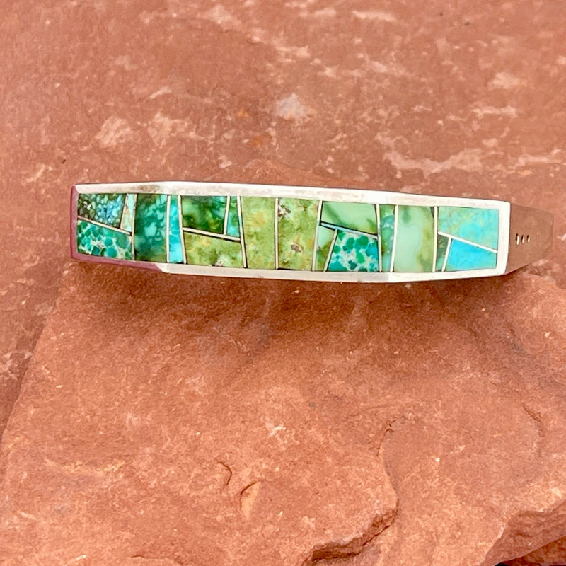 Navajo Sonoran Gold Turquoise Inlay Bracelet by David Rosales of Supersmith Inc. (1/447)