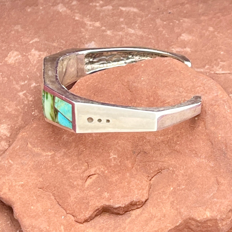 Navajo Sonoran Gold Turquoise Inlay Bracelet by David Rosales of Supersmith Inc. (1/447)